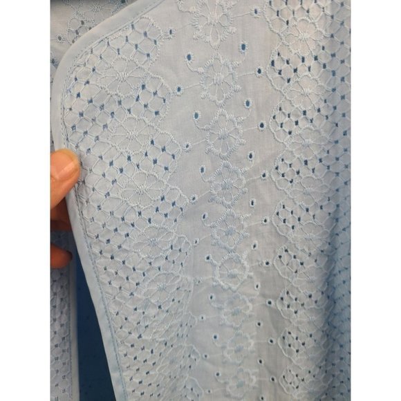 Joan Rivers Blue Eyelet Open Front 3/4 Sleeve Cotton Jacket Plus Size 18W - Picture 2 of 6